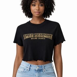 🆕️True Religion Black Cropped Tee Gold Logo Y2K Women’s M